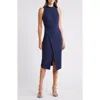 Black Halo Juma Sleeveless Mock-neck Midi Sheath Dress In Blue