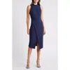 Black Halo Juma Sleeveless Mock-neck Midi Sheath Dress In Pacific Blue