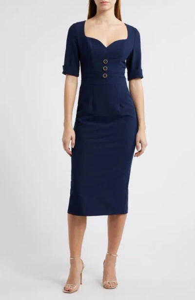 Black Halo Kerry Midi Sheath Dress In Pacific Blue