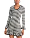 Black Halo Kiara Metallic Check Long Sleeve Minidress In Crystal Checkers