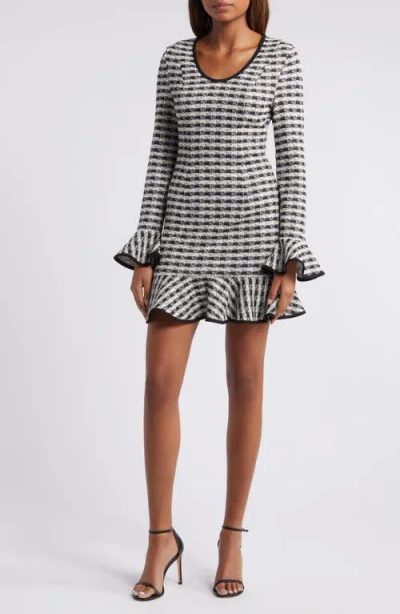 Black Halo Kiara Metallic Check Long Sleeve Minidress In Crystal Checkers