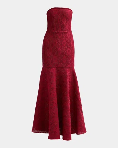 Black Halo Kristy Strapless Lace Jacquard Trumpet Gown In Red