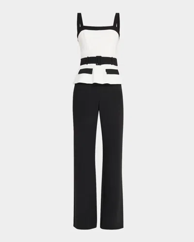 Black Halo Kyria Belted Faux Two-piece Peplum Jumpsuit In Black/porceline