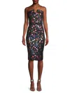 Black Halo Lena Floral Embroidered Sheath Dress In Prism Bloom In Multi