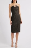 Black Halo Lena Notched Strapless Metallic Sheath Dress In Deluxe Houndstooth