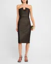 Black Halo Lena Strapless Metallic Midi Sheath Dress In Deluxe Houndstooth