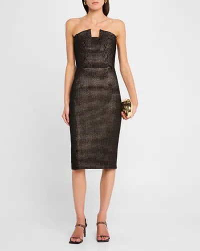 Black Halo Lena Strapless Metallic Midi Sheath Dress In Deluxe Houndstooth