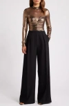 Black Halo Leonarda Bronze Bodice Crepe Back Satin Wide Leg Jumpsuit In Tarnished Bronze