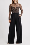 Black Halo Leonarda Bronze Bodice Crepe Back Satin Wide Leg Jumpsuit In Black
