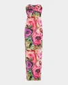 Black Halo Leonora Strapless Abstract-print Column Gown In Floral Flow