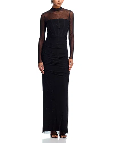 Black Halo Lexington Rhinestone Detail Long Sleeve Mesh Column Gown