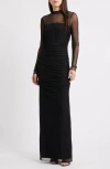 Black Halo Lexington Rhinestone Detail Long Sleeve Mesh Column Gown In Black