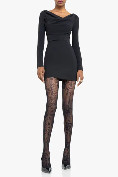 Black Halo Long Sleeve Jacqueline Micro Mini Dress In Black