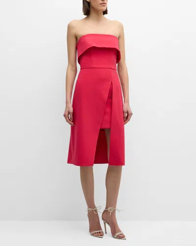 Black Halo Louie Strapless Front-slit Midi Dress In Laguna Pink