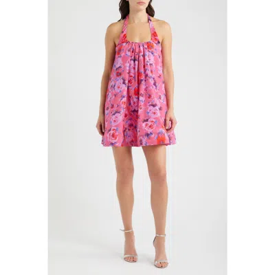 Black Halo Lovie Floral Halter Minidress In Pink