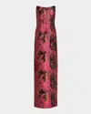 Black Halo Lumina Strapless Metallic Jacquard Column Gown In Opal Storm