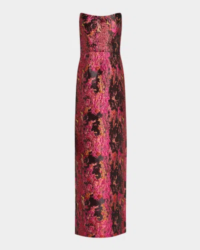 Black Halo Lumina Strapless Metallic Jacquard Column Gown In Opal Storm