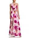 Black Halo Marietta Floral Asymmetric Gown In Floral Crush