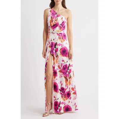 Black Halo Marietta Floral One-shoulder Gown In Floral Crush