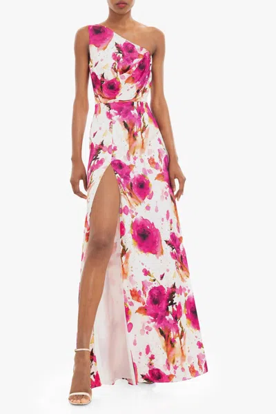 Black Halo Marietta Floral Printed Gown In Floral Crush In Multi