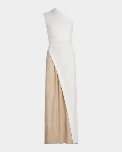 Black Halo Marigold Two-tone One-shoulder A-line Gown In Multi