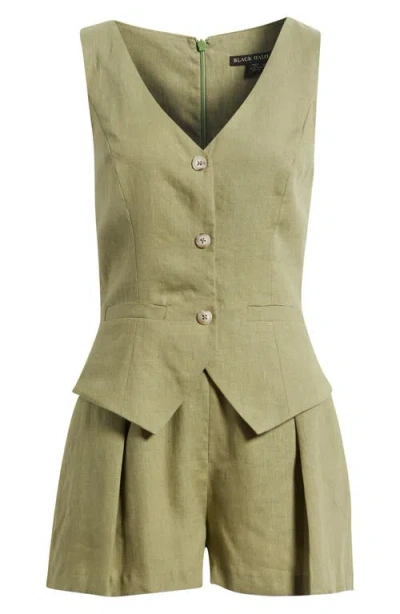 Black Halo Matias Linen Romper In Green