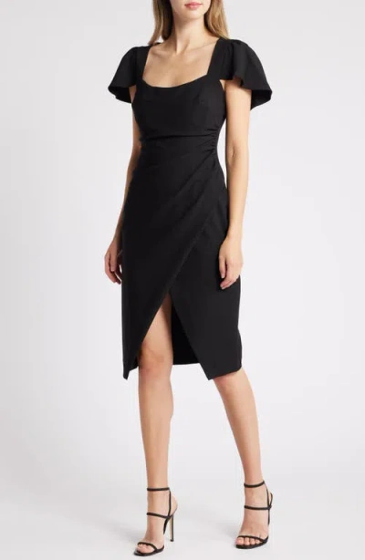 Black Halo Meredith Cutout Bodycon Faux-wrap Dress In Black
