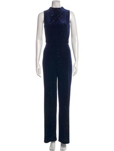 Pre-owned Black Halo Mock Neck Jumpsuit In Blue
