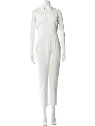 Pre-owned Black Halo Mock Neck Jumpsuit In White