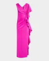 Black Halo Morwen Asymmetric Ruffle Column Gown In Vibrant Pink