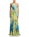 Black Halo Neriah Abstract Print Halter Neck Mesh Gown In Multi