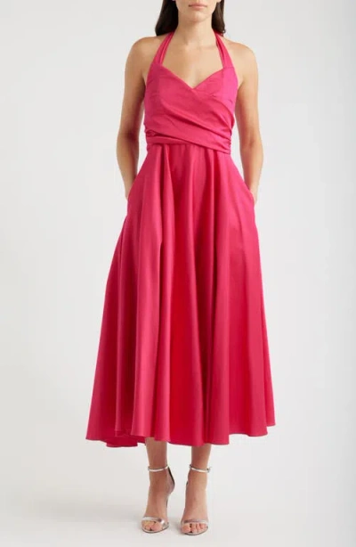 Black Halo Noelle Stretch Cotton Halter Midi Dress In Pink