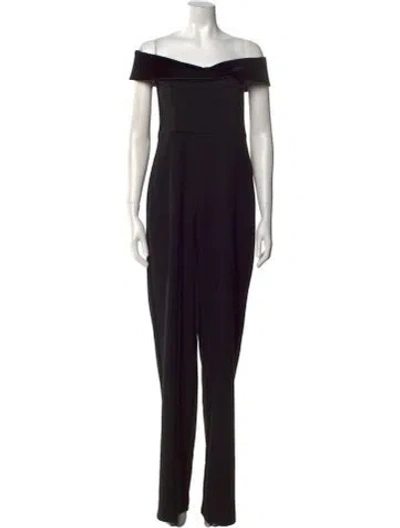 Pre-owned Black Halo Nylon Bateau Neckline Jumpsuit In Black