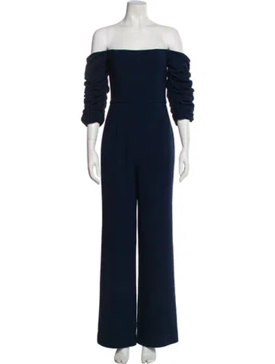 Pre-owned Black Halo Off-the-shoulder Jumpsuit In Blue
