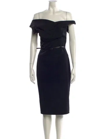 Pre-owned Black Halo Off-the-shoulder Knee-length Dress In Black