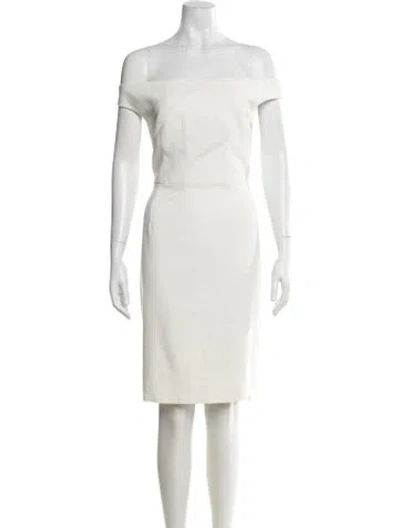 Pre-owned Black Halo Off-the-shoulder Knee-length Dress In White