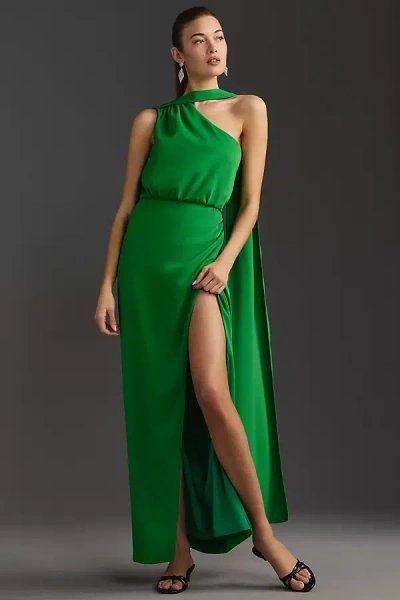 Black Halo One-shoulder Sash Side-slit Maxi Dress In Green