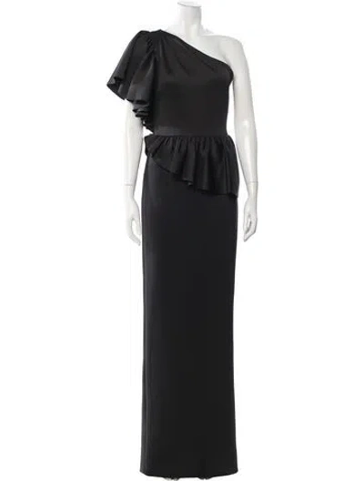 Pre-owned Black Halo One-shoulder Long Dress In Black