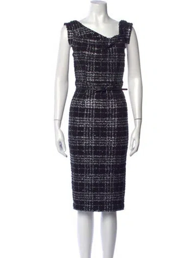Pre-owned Black Halo Plaid Print Knee-length Dress In Blue