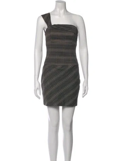 Pre-owned Black Halo Plaid Print Mini Dress In Brown