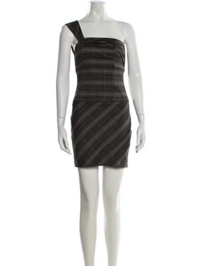 Pre-owned Black Halo Plaid Print Mini Dress In Brown