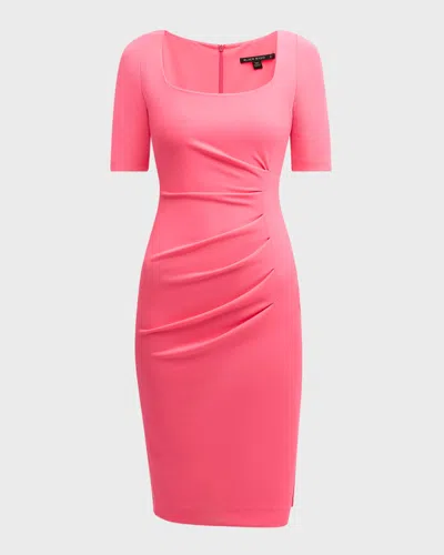 Black Halo Pleated Scoop-neck Bodycon Midi Dress In Neon Pink