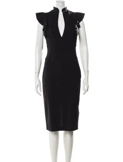 Pre-owned Black Halo Plunge Neckline Knee-length Dress In Black