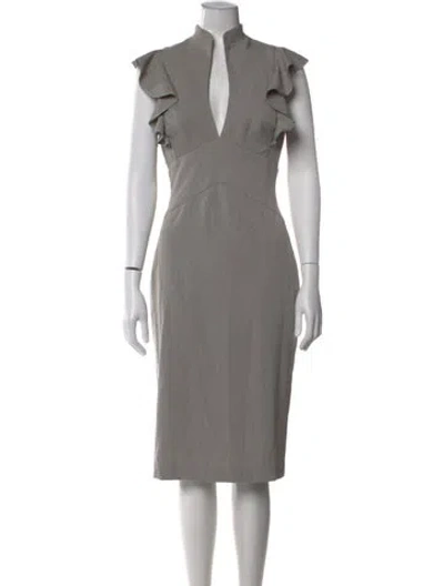 Pre-owned Black Halo Plunge Neckline Knee-length Dress In Gray