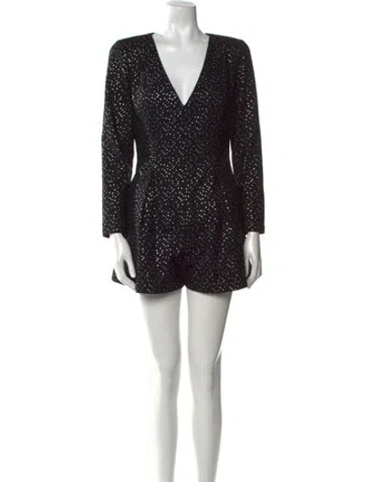 Pre-owned Black Halo Polka Dot Print V-neck Romper In Black