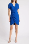 Black Halo Portia Faux Wrap Crepe Sheath Dress In Cobalt