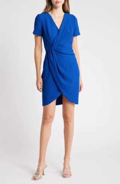 Black Halo Portia Faux Wrap Crepe Sheath Dress In Cobalt