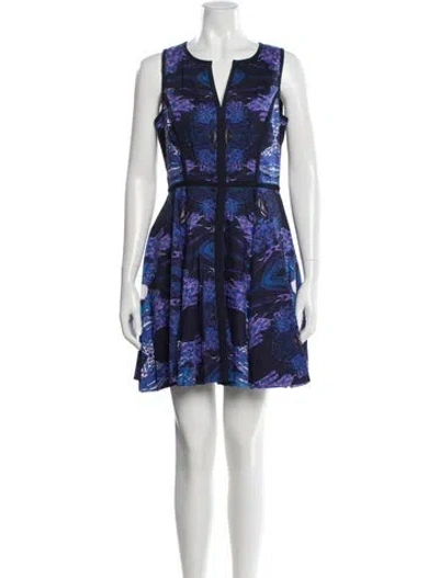 Pre-owned Black Halo Printed Mini Dress In Blue