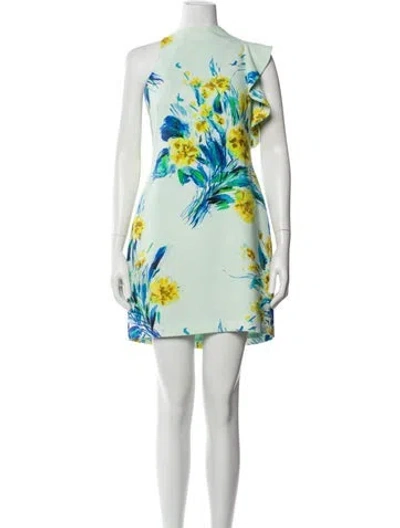 Pre-owned Black Halo Printed Mini Dress In Green