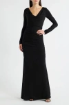 Black Halo Rafaela Long Sleeve Glitter Knit Gown In Black
